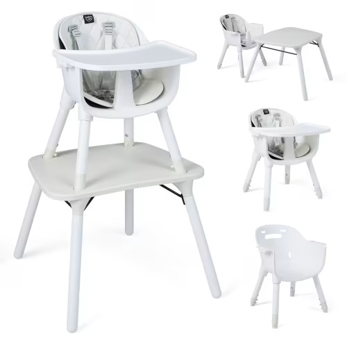 Costway 4-in-1 Infant High Dining Chair with 5-point Harness, Removable & Adjustable Tray White