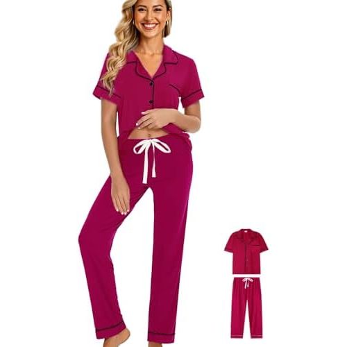 Womens Pajamas Set 3Pcs Pajama Sets Soft Sleepwear XS-XXL Button Down Lounge Sets Nightwear Long Pants Pjs Sets