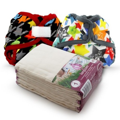 KANGA CARE Prefold Size 1 Cloth Diaper Reusable Unbleached Viscose of Rayon from Bamboo 6 pack + 2 Waterproof Rumparooz Newborn Diaper Cover Baby Boy
