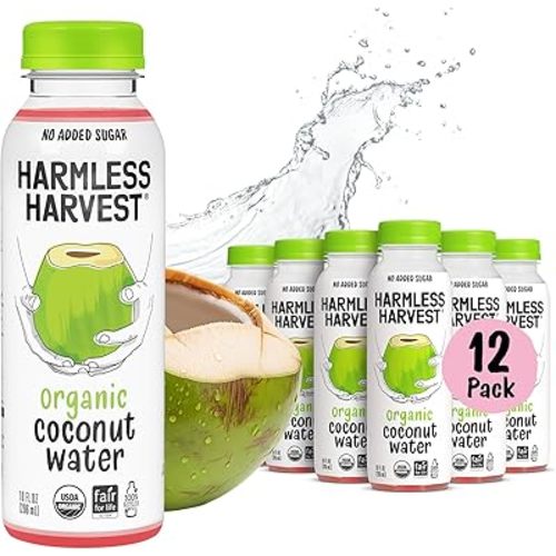 Harmless Harvest Organic Coconut Water 10 Fl Oz, 12 Pack – Original Coconut Water No Sugar Added, No Added Flavor Only Natural Electrolyte Hydration Drink, Non-GMO & Fair for Life Certified