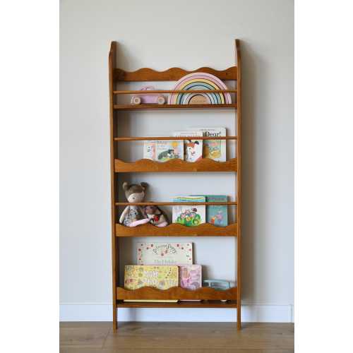 Montessori Bookshelf for Kids Room, Wooden Front Facing Book Display, Wall Shelf, Nursery Bookcase Toddler Gift, Wave Design Shelves