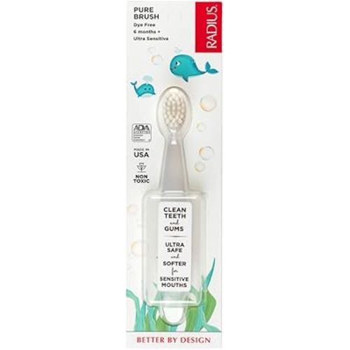 RADIUS Children's Toothbrush Pure Brush Ultra Soft BPA Free ADA Accepted Designed for Delicate Teeth for Kids 6 Months and Up - Clear - Pack of 1
