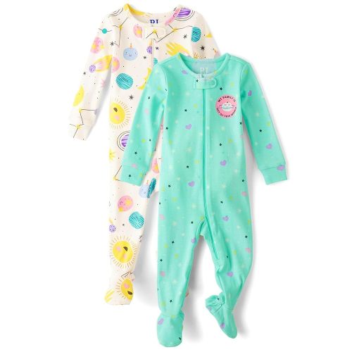 The Children's Place Baby Girls' and Toddler Long Sleeve 100% Cotton Zip-Front One Piece Footed Pajama