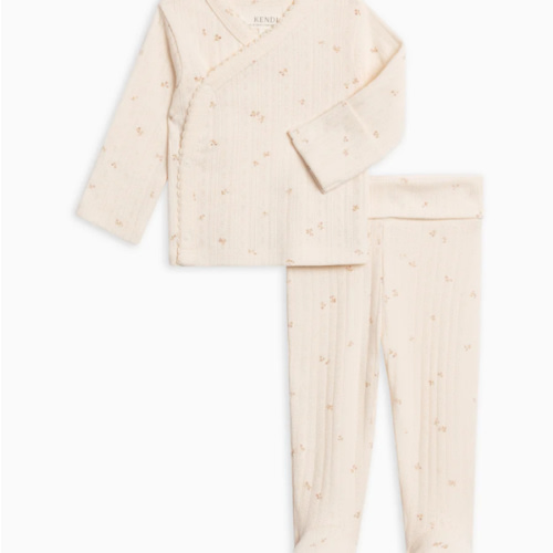 2-Piece Lacey Brushed Back Pointelle Kimono Top and Pant Set