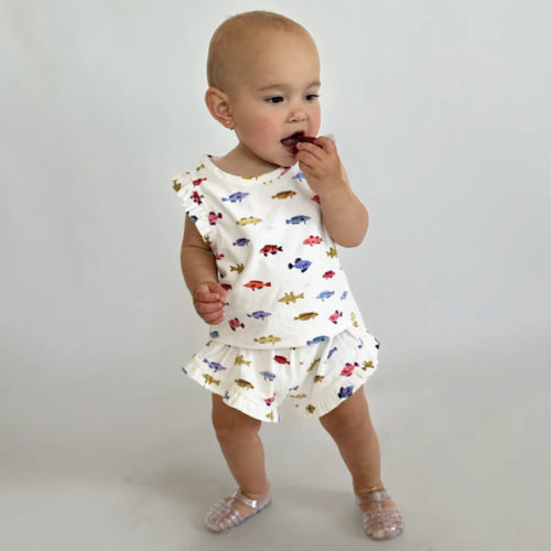 The Baby Lala Short Set - White Rainbow Fish – Hill House Home