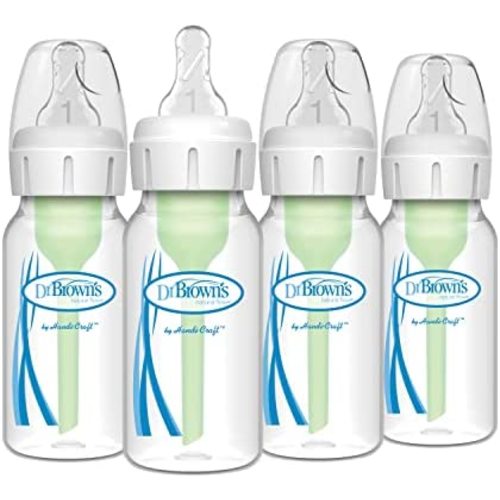 Dr. Brown’s Natural Flow® Anti-Colic Options+™ Narrow Baby Bottles 4 oz/120 mL, with Level 1 Slow Flow Nipple, 4 Pack, 0m+