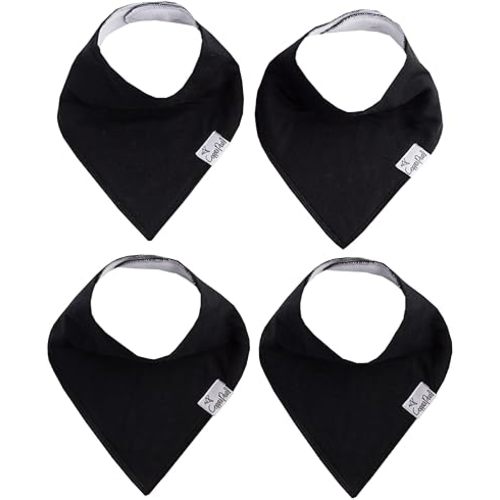 Copper Pearl 4 Pack Soft Cotton Baby Bibs for Drooling and Teething, Absorbent Drool Bibs for Baby Girl and Boy, Adjustable to Fit Newborns to Toddlers (Black Basics)