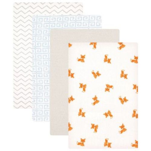 Luvable Friends Baby Boy Cotton Flannel Receiving Blankets, Fox 4-Pack, One Size