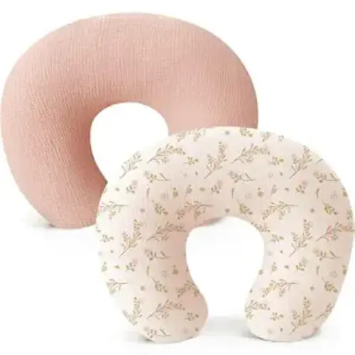 Konssy 2-Pack Muslin Nursing Pillow Covers, Floral Soft Slipcover for Baby