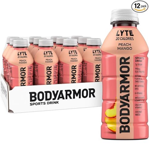 BODYARMOR LYTE Sports Drink Low-Calorie Sports Beverage, Peach Mango, Coconut Water Hydration, Natural Flavors With Vitamins, Potassium-Packed Electrolytes, Perfect For Athletes, 16 Fl Oz (Pack of 12)