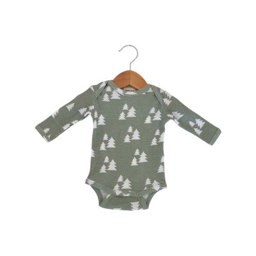 Organic Waffle Long Sleeve Bodysuit, Alpine Trees