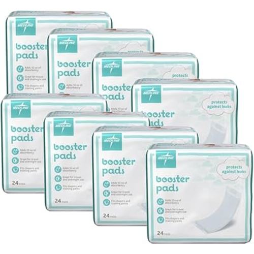 Medline Booster Pads with Adhesive, 192 Count, Baby Diaper Doubler for Overnight Use to Help Eliminate Leaks