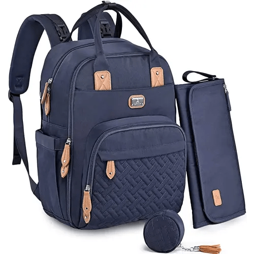 Dikaslon Diaper Bag Backpack with Portable Changing Pad, Pacifier Case and Stroller Straps, Large Unisex Baby Bags for Boys Girls, Multipurpose Travel Back Pack Moms Dads, Navy Blue
