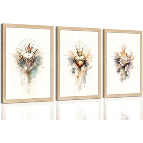 Jesus Canvas Wall Art Sacred Heart of Jesus Painting Christian Religious Poster Heart of Mary and Joseph Painting Catholic Print Artwork Divine Mercy Canvas Wall Decor for Living Room Unframed 16x24"