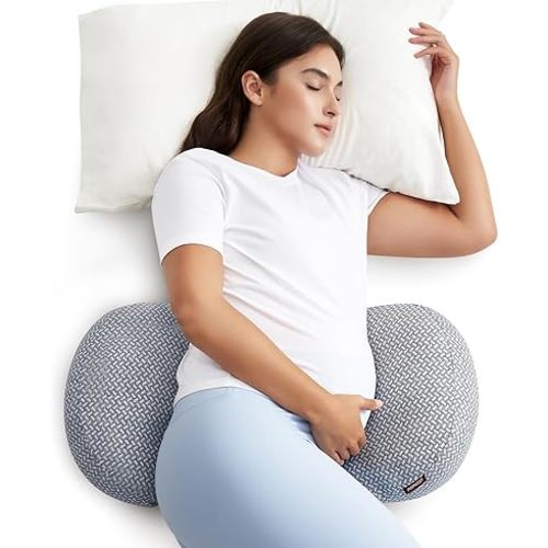 Momcozy Portable Pregnancy Pillow –Memory Foam W Shaped Maternity Great Support for Side Sleepers, Adjustable Travel Wedge Pillow for Back, Belly, and Hip Relief, Ideal for Pregnant Women, Grey