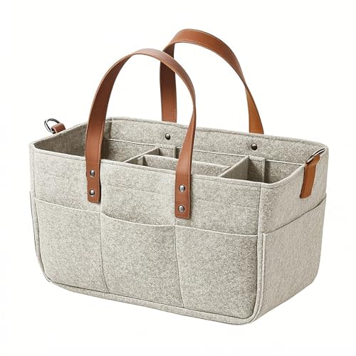 juningxin Nursery Storage Basket - Baby Diaper Caddy Organizer for Diaper Station, Newborn Essentials, Baby Shower Gifts and Registry Must-Haves for Boy or Girl (Oatmeal color)