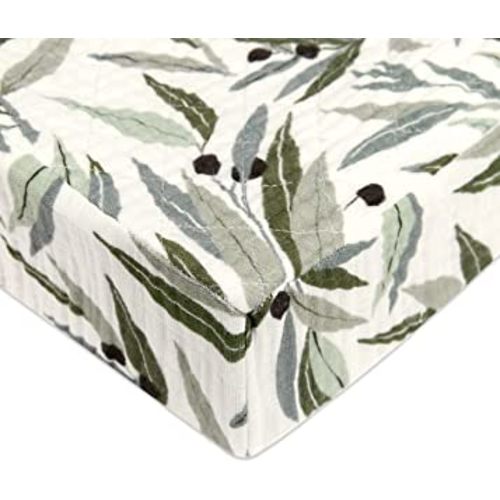 Babyletto 100% Quilted Organic Cotton Changing Pad Cover, GOTS-Certified, Fitted 360°, Ultra-Soft and Breathable Muslin - Olive Branches