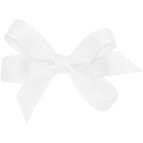 Wee Ones Girls' Classic Grosgrain Hair Bows with Plain Wrap Center, No-Slip Hair Clip, Handmade, White, Baby