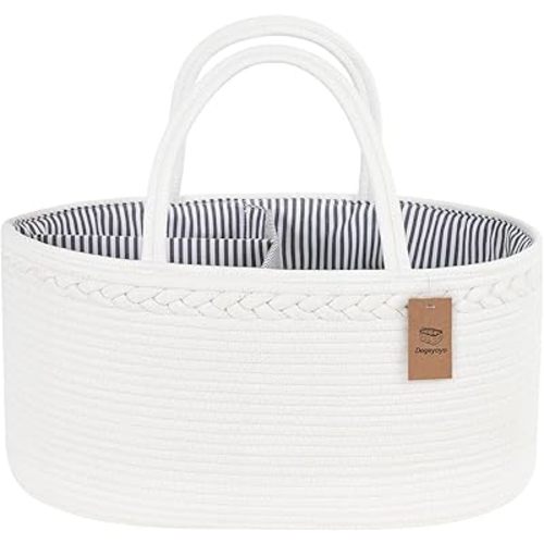 13.5L Baby Diaper Caddy Organizer, 15.3"x9.8"x7" Cotton Rope Diaper Basket, Changing Table Storage Caddy With Removable Divider, Baby Basket for Nursery, Car, Diapers, Baby Shower Gifts for Newborn