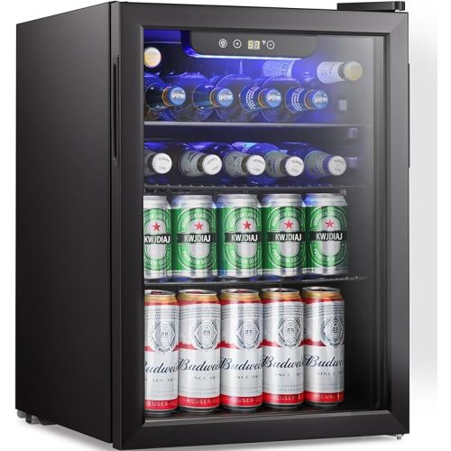 Antarctic Star 2.6cu.ft Mini Fridge 100 Can Beverage Refrigerator Wine Cooler/Cabinet Small Beer Soda Glass Door Counter Top Bar Fridge Freestanding Black - 2.6 Cu.Ft