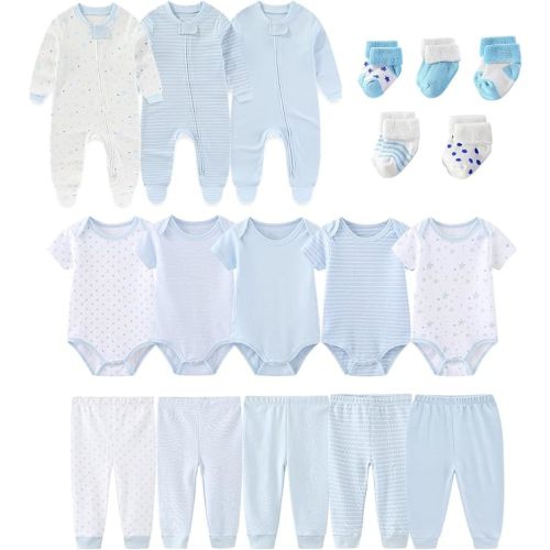 Baby Boy Girl 18 Pack Layette Set Cotton Infant Unisex Clothes and Accessories New born Essentials Clothing Sets