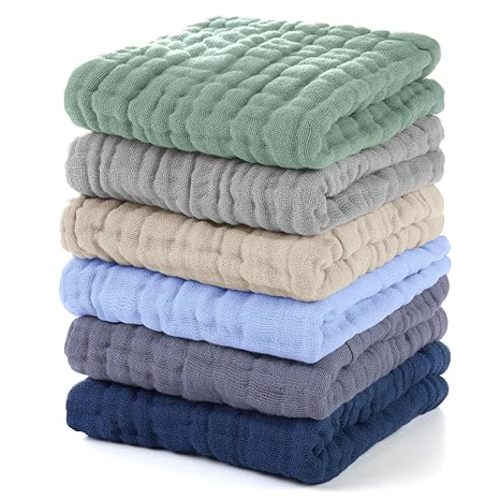 Muslin Burp Cloths Baby 12''X12'', Baby Washcloths 6 Pack, 100% Cotton Baby Wash Cloths Absorbent and Soft for Newborn Infants Kids Boys Girls - Multicolor