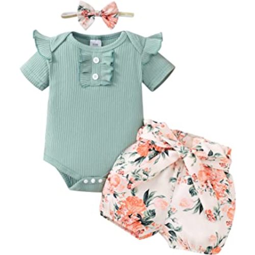 Mioglrie Newborn Baby Girl Clothes Romper Shorts Set Cute Infant Summer Outfits Cotton Baby Clothes for Girls
