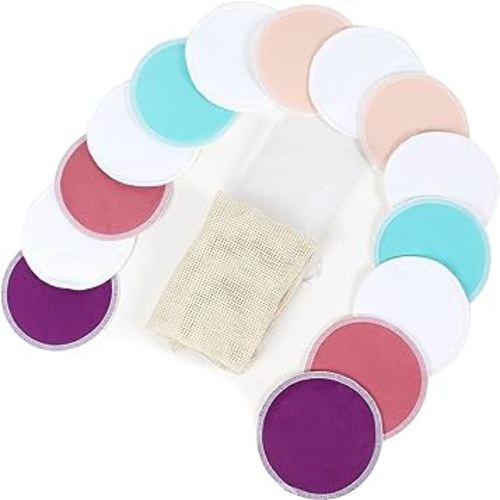 Langsprit Leak-Proof Reusable Bamboo Nursing Pads(14 Pack),Super Absorbent Washable Breast Pads with Laundry Bag (Original, Round)