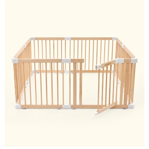 HARPPA Wooden Baby Gate Playpen | Non-Toxic Foldable DIY Adjustable Play Yard for Infants & Toddlers – Natural Finish Baby Fence for Small & Large Spaces