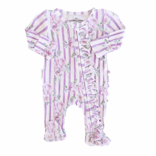 Lila's Lilacs Bamboo Waffle Ruffle Zipper Footie