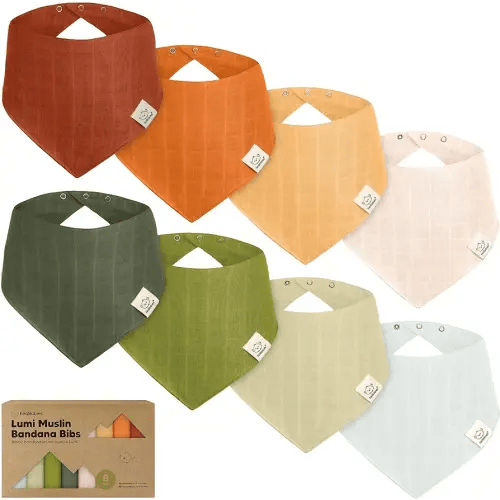8-Pack Muslin Baby Bibs for Boys, Girls - Muslin Bandana Drool Bibs for Baby Girl & Boy, Drooling Newborn, Teething Toddler, Infant 0-36 Months, 100% Cotton Extra Absorbent & Soft (Sahara)