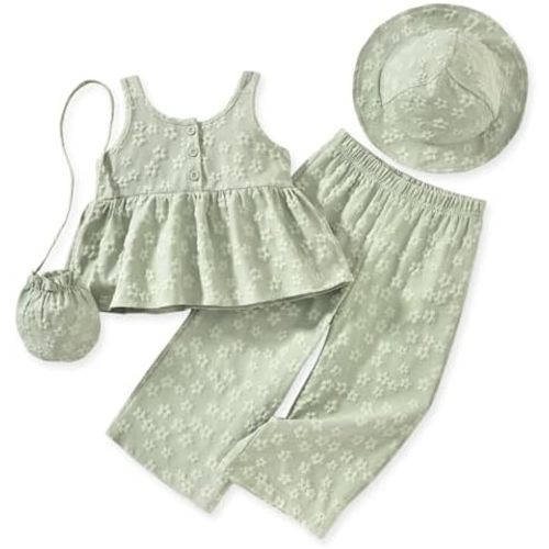 HINTINA Infant Baby Toddler Girl Summer Outfits Sleeveless Camisole Top And Elastic Waist Pants Set