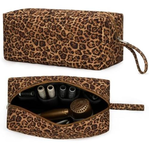 Travel Hair Tool Bag Compatible with Dyson Airwrap and Shark Flex Style Carrying Case, Floral Portable Hair Dryer Bag Organizer (Leopard A)