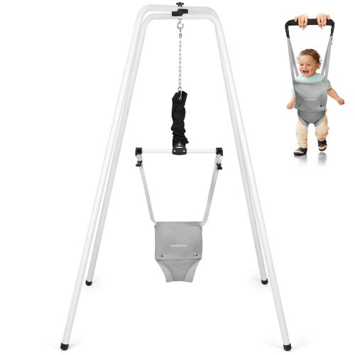Cowiewie 2 in 1 Baby Exerciser Jumper Bouncer 6-24 Months Infant, White+Gray