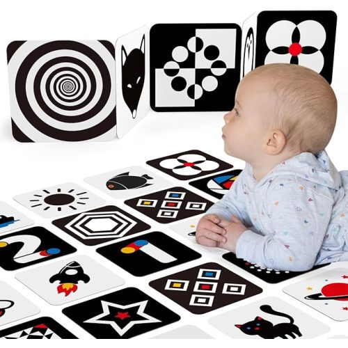 hahaland Flash Cards Baby Visual Stimulation Cards for 0-3-6-12-36 Months, 0-3 Months Infant Newborn Tummy Time Toys Gifts 6''×6'' Large for Sensory Development Black White Card Set