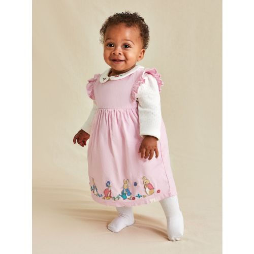 JoJo Maman Bébé Pink Baby Peter Rabbit Embroidered Dress and Body Set