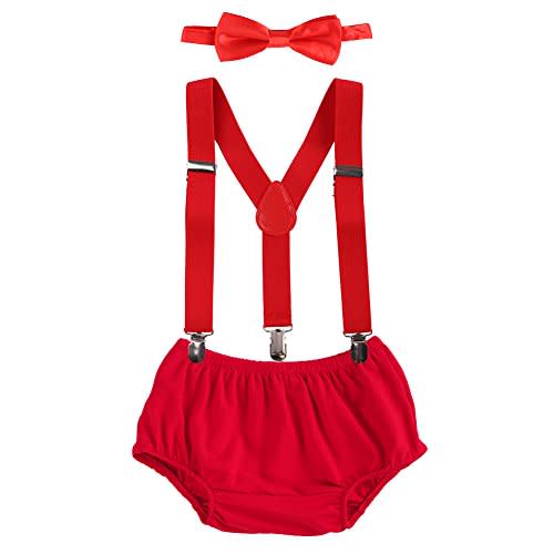 IBTOM CASTLE Baby Boys Cake Smash Outfit First Birthday Bloomers Bowtie Suspenders Clothes set
