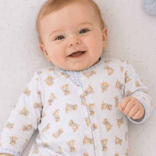 Sweet Golden Print Zip Footie - Light Blue
