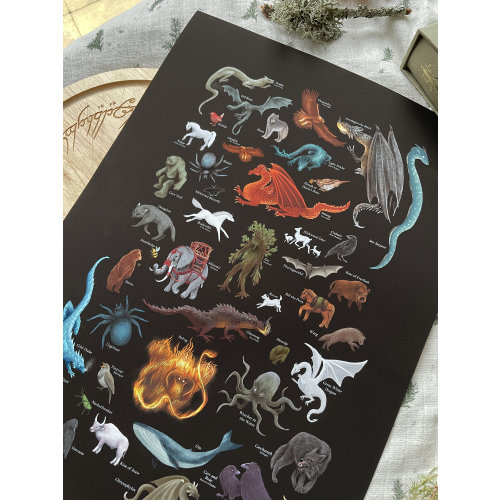 A Tolkien Inspired Bestiary - Art Print - Selected Beasts from Tolkien's Legendarium - Creatures - Inspired by Lord of the Rings - Dragons