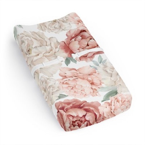 Sweet Jojo Designs Baby Girl Changing Pad Sheet Peony Floral Garden Pink and Ivory