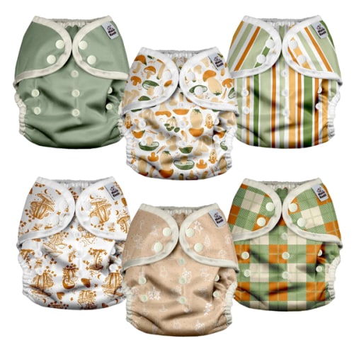 CLOTH DIAPER COVERS - 6 PACK (Mushrooms)