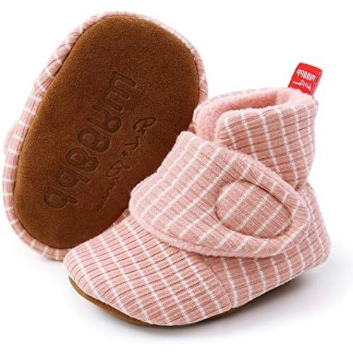Timatego Newborn Baby Boys Girls Booties Stay On Socks Non Skid Soft Sole Infant Toddler Warm Winter House Slipper Crib Shoes 0-18 Months