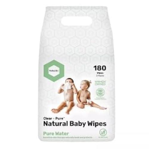 Parasol Clear+Pure Natural Baby Wipes, 180 Count, 3 Packs of 60 Wipes