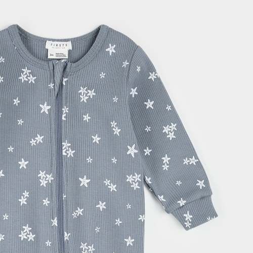 Starfish Print on Rain Blue Ribbed Sleeper