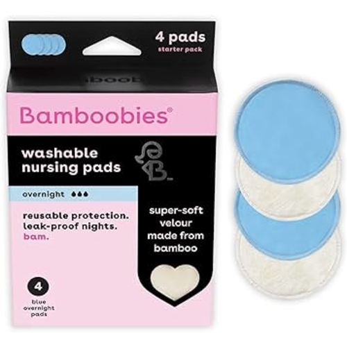 Bamboobies Overnight Nursing Pads, Ultra-Soft Velour, Reusable and Washable for Nightly Use, Leak-Proof Pads for Breastfeeding, 4 Pads