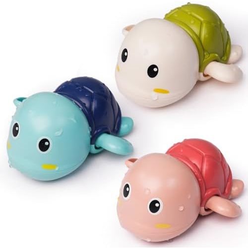 LiKee Bath Toys 3 Pack with 3 Colors | Cute Swimming Turtles Wind Up Toys for 1+ Years Old | Floating Bath & Pool Toys for Age 1-3-5