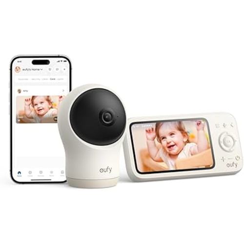 eufy Baby Monitor C10 with 2K HD Camera, 4.5" 480p Display, 4× Zoom, Pan-Tilt, Night Vision, Hybrid Wi-Fi & No Wi-Fi Connection, 12 H Battery, Motion, Cry, Noises, Temperature Alters, 2-Way Talk, VOX