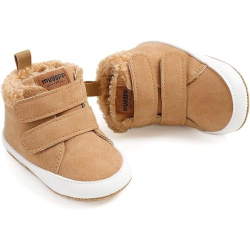 HsdsBebe Baby Ankle Boots Infant Boys Girls Fleece Booties Anti-Slip Rubber Sole Sneakers Toddler Newborn Walking Crib Shoes