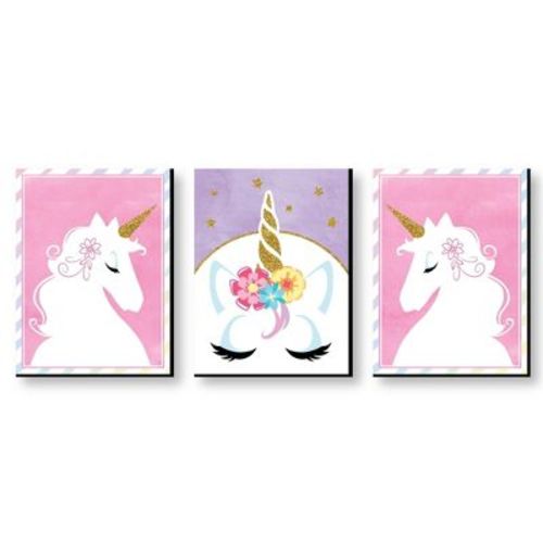 Big Dot of Happiness Rainbow Unicorn - Baby Girl Nursery Wall Art and Kids Room Decorations - Gift Ideas - 7.5 x 10 inches - Set of 3 Prints