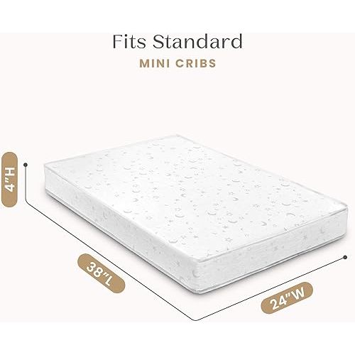 Delta Children Twinkle Galaxy Limited 4-inch Mini Crib Mattress - Premium Sustainably Sourced Fiber Core - Waterproof - GREENGUARD Gold Certified (Non-Toxic) - 5 Year Warranty - Made in USA